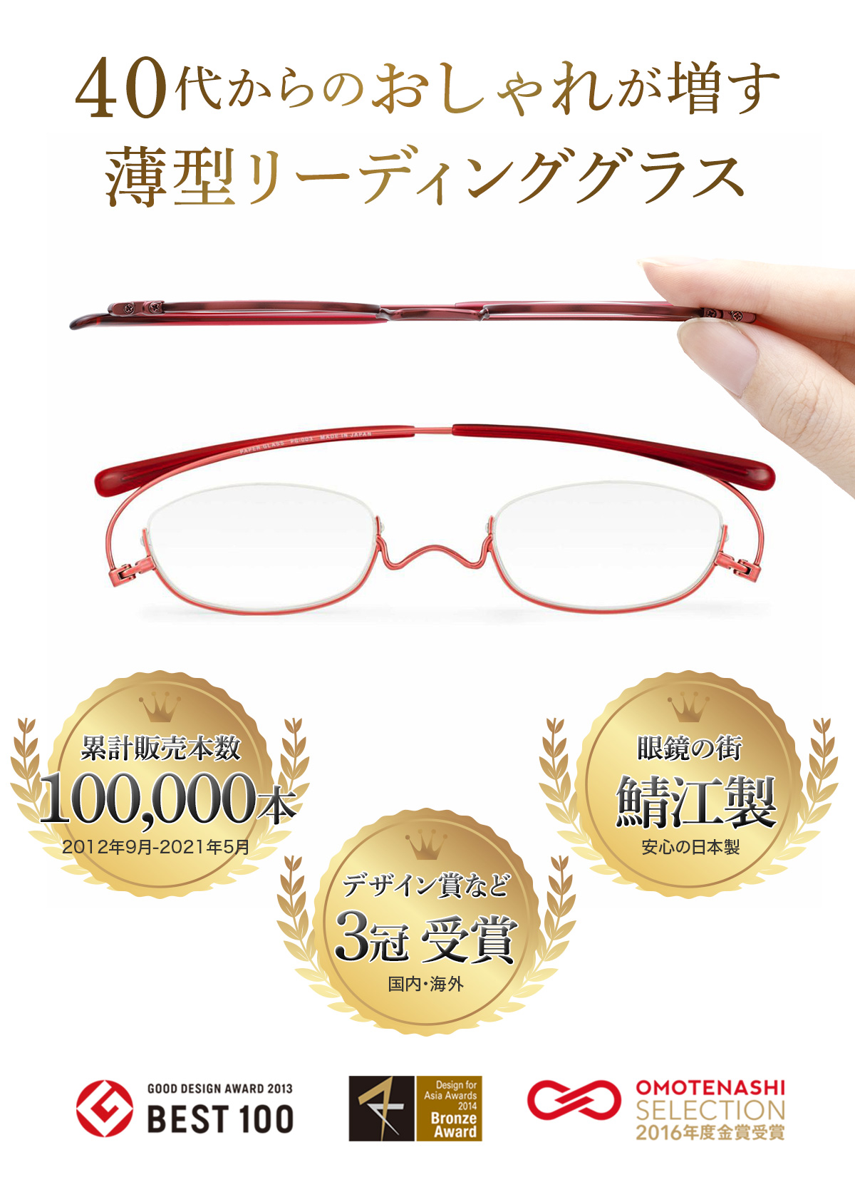 老眼鏡 リーディンググラス シニアグラス ペーパーグラス 安心の実績 受賞歴 メディアで紹介されました！